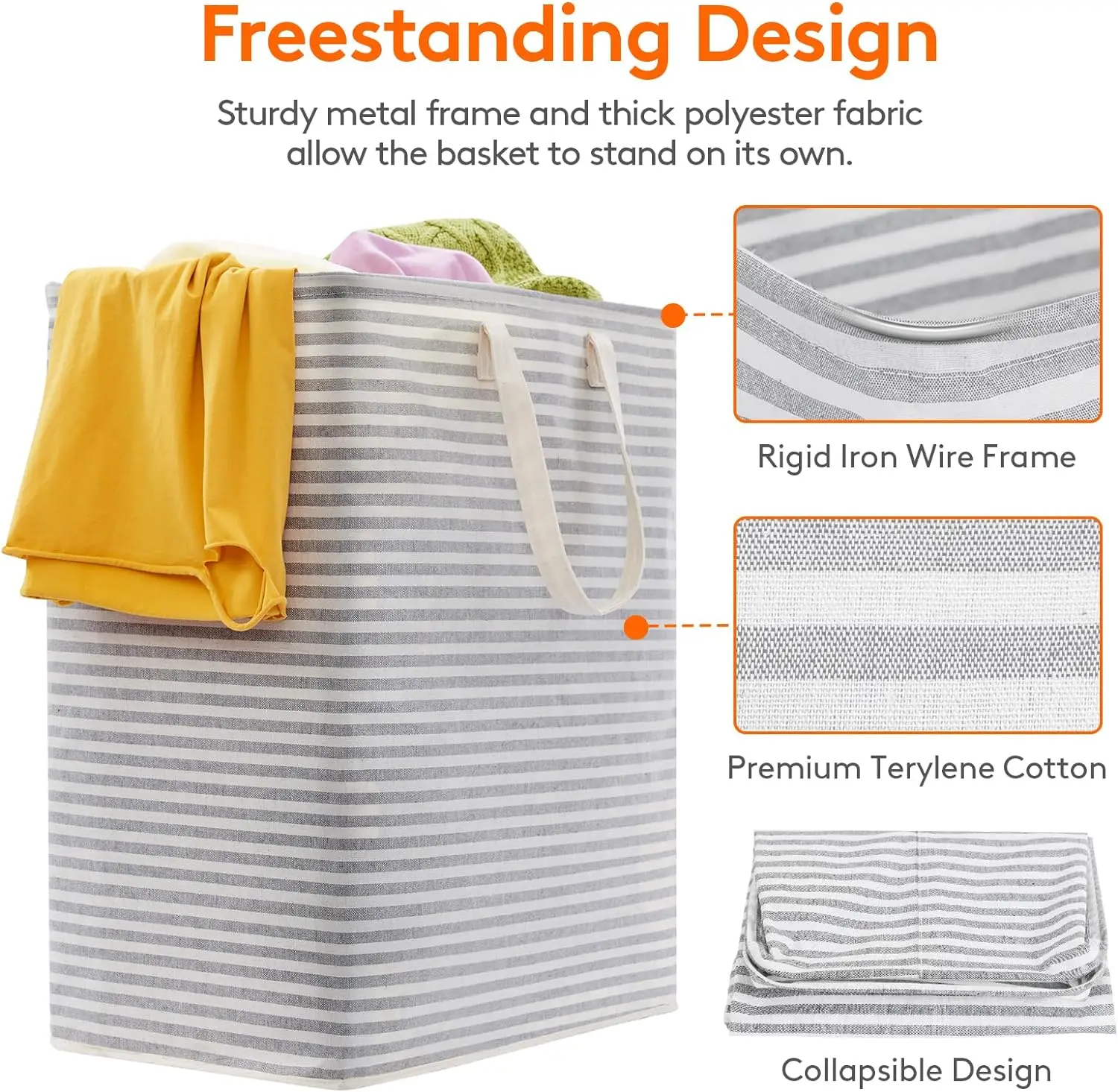2 Pack 75L Laundry Hamper Large Collapsible Laundry Baskets Freestanding Waterproof Clothes Hamper in Room Bedroom
