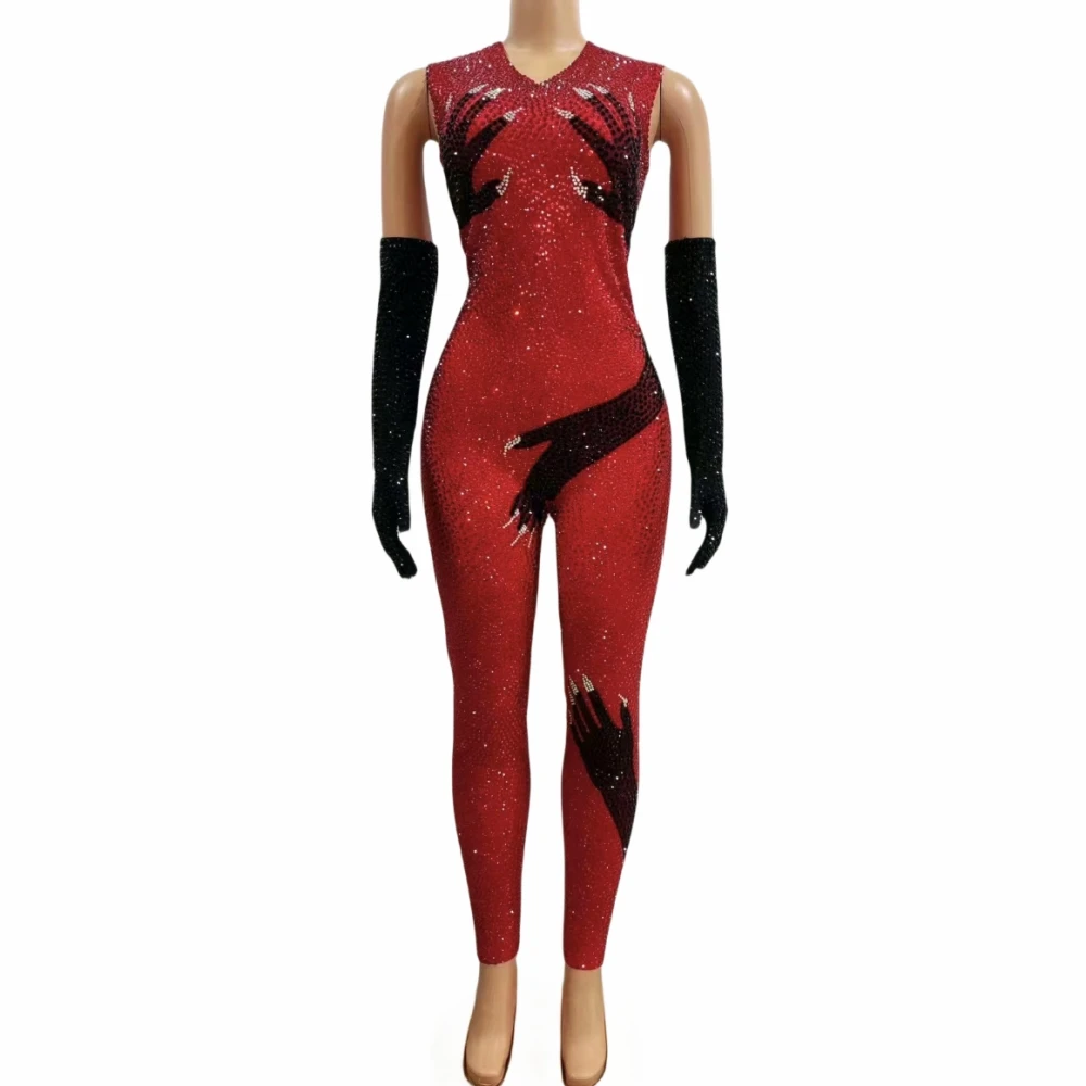 

Красный роскошный бриллиантовый черный ручной сексуальный женский вечерний костюм для выступления бара ночного клуба певицы танцор сценическая одежда