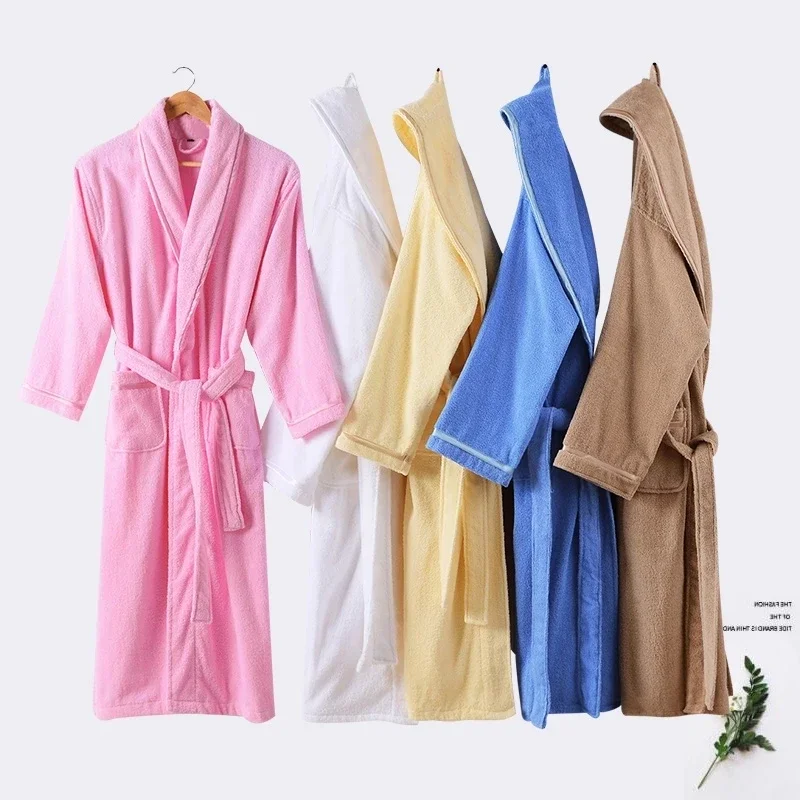 Terry Robe Women 100% Cotton Bathrobe Lovers Brown Robes Men Bathrobe Solid Towel Fleece Long Sleepwear Bridesmaid Robe White