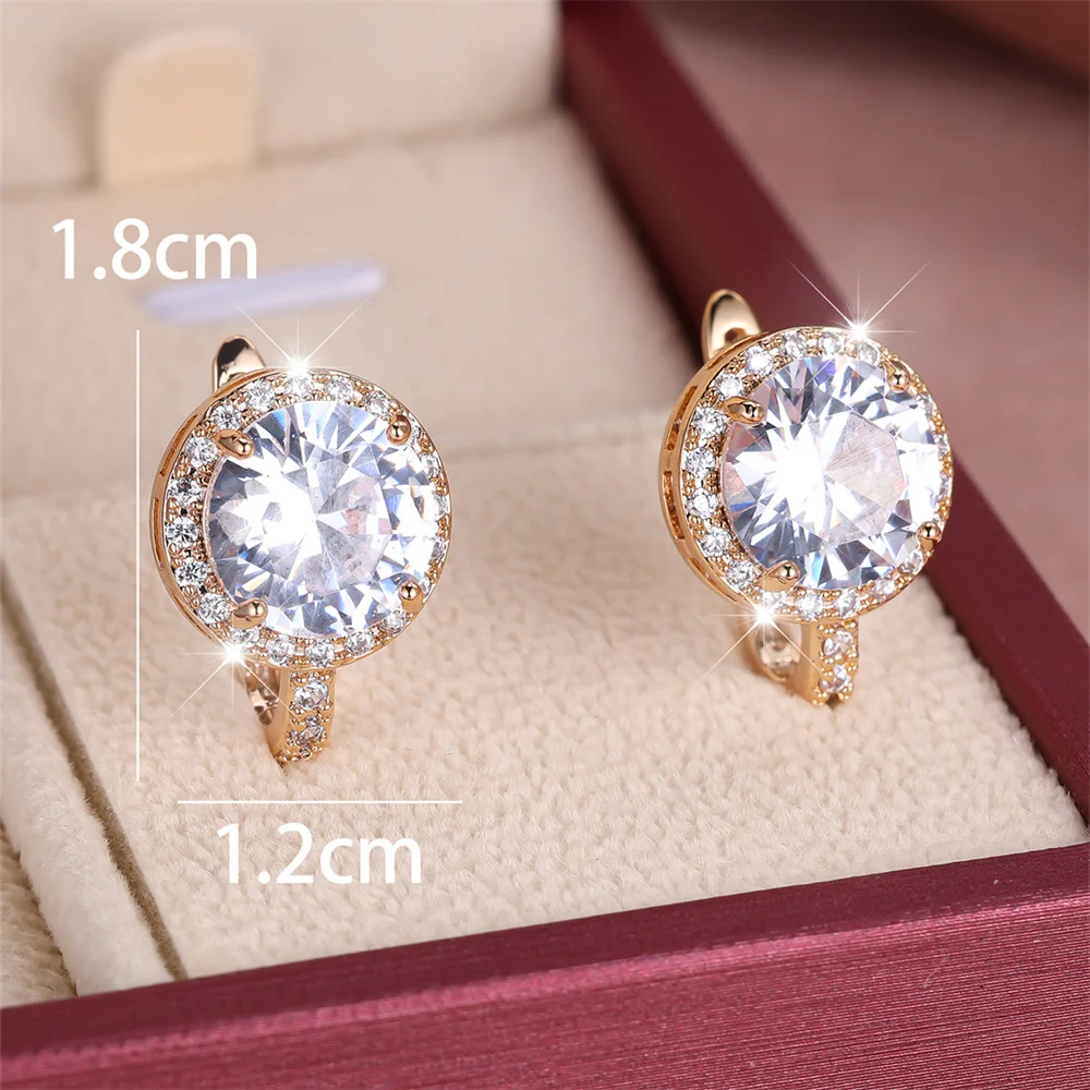 Charm White Zircon Round Stone Small Hoop Earrings For Women Vintage Gold Color Ear Buckle Wedding Jewelry Engagement Party Gift