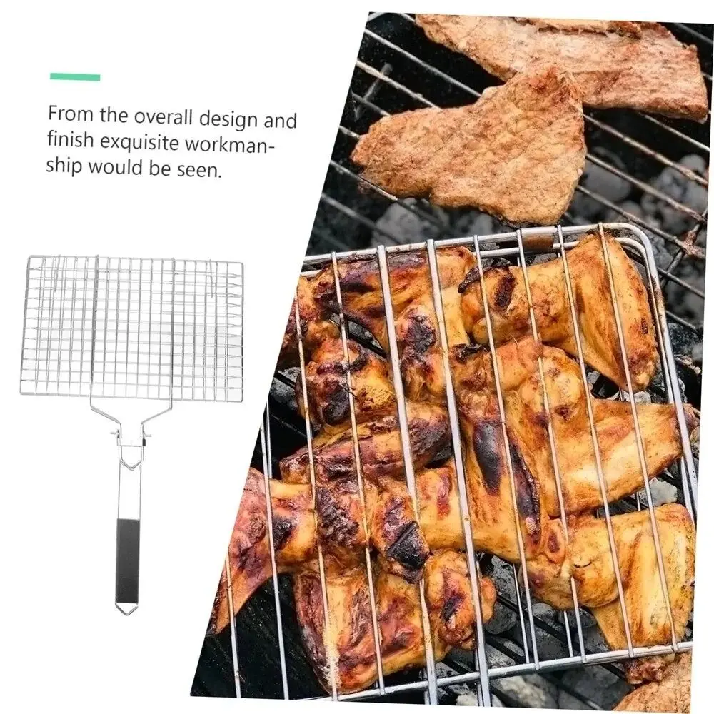 New Stainless Steel BBQ Mesh Non Stick Fold Grill Mesh Mat With Handle Barbecue Tool Steak