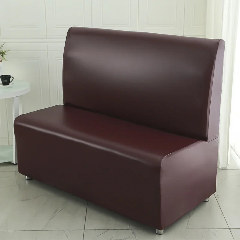 Armless Sofa Cover Hotel Restaurant Home Internet Bar Cafe Stretch Slipcover All-inclusive PU Leather Spandex Couch Cover 4