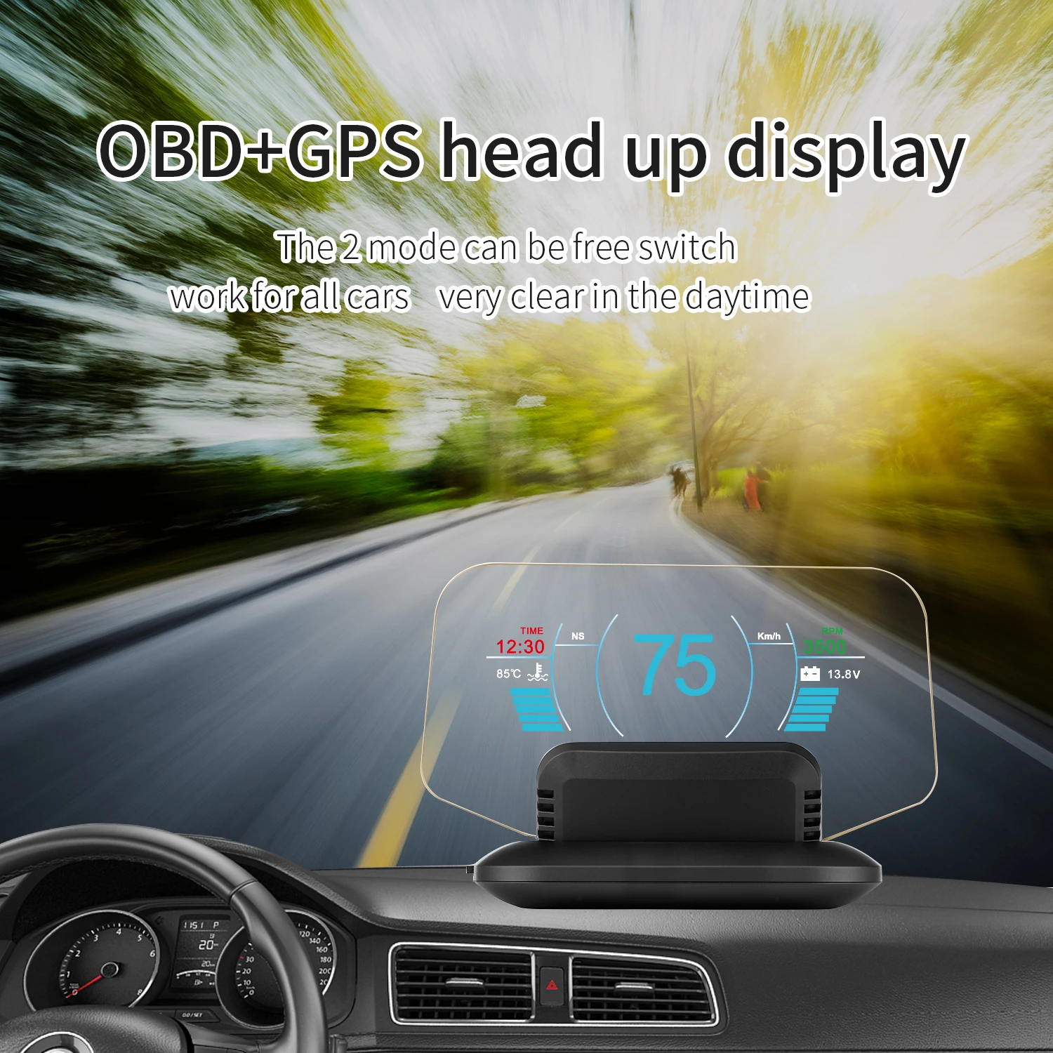 C1 헤드업 디스플레이 자동차 HUD OBD2 GPS 듀얼 시스템 5.1인치 버전 속도계 RPM 과속 전압 엔진 수온 경보