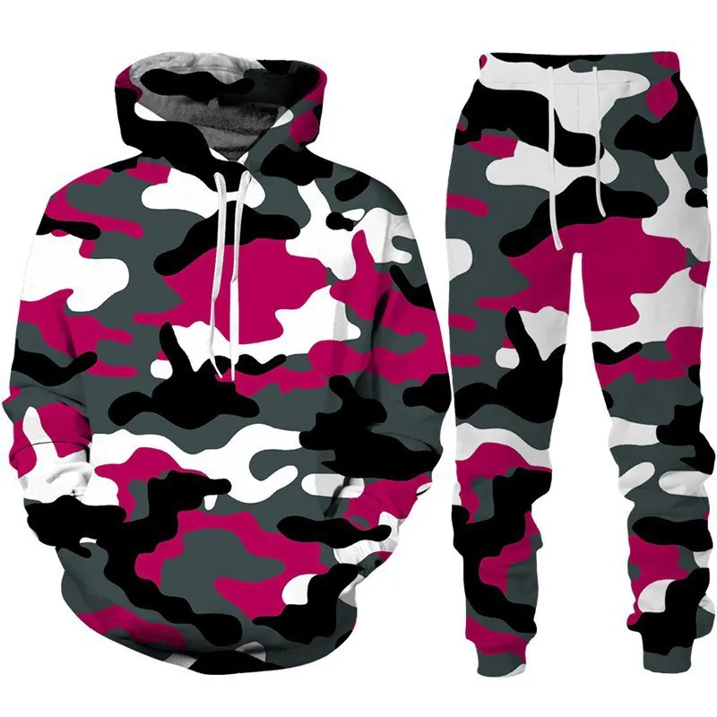 Autumn Camouflage Hoodies Pant Sets Men Sweatshirts Sweatpants