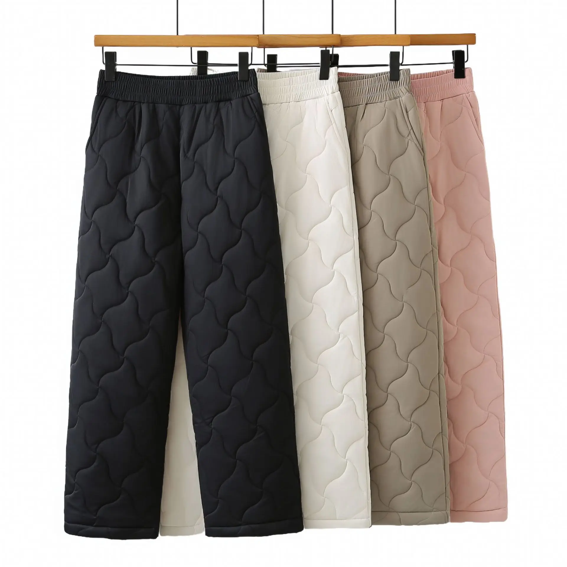 XXXXL Fashion Plus Size Women's Straight Pants 2025 Winter New Simple And Warm Padded Versatile Casual Quilted Trousers 368