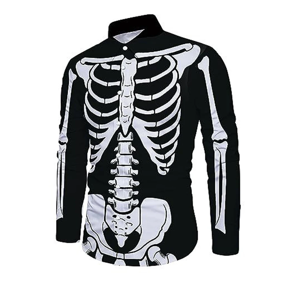thumbnail image 1 of Camisas de manga larga de Halloween para hombre, camisa con estampado de cabeza de calabaza, camisa informal de calle para adultos, blusa con botones y estampado, traje de fiesta, 1 of 5