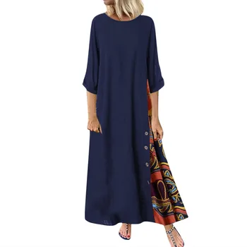 New Summer Fashion V-neck Printed Dress Women's Solid Color Pocket Casual Minimalist Beach Long Dress 5