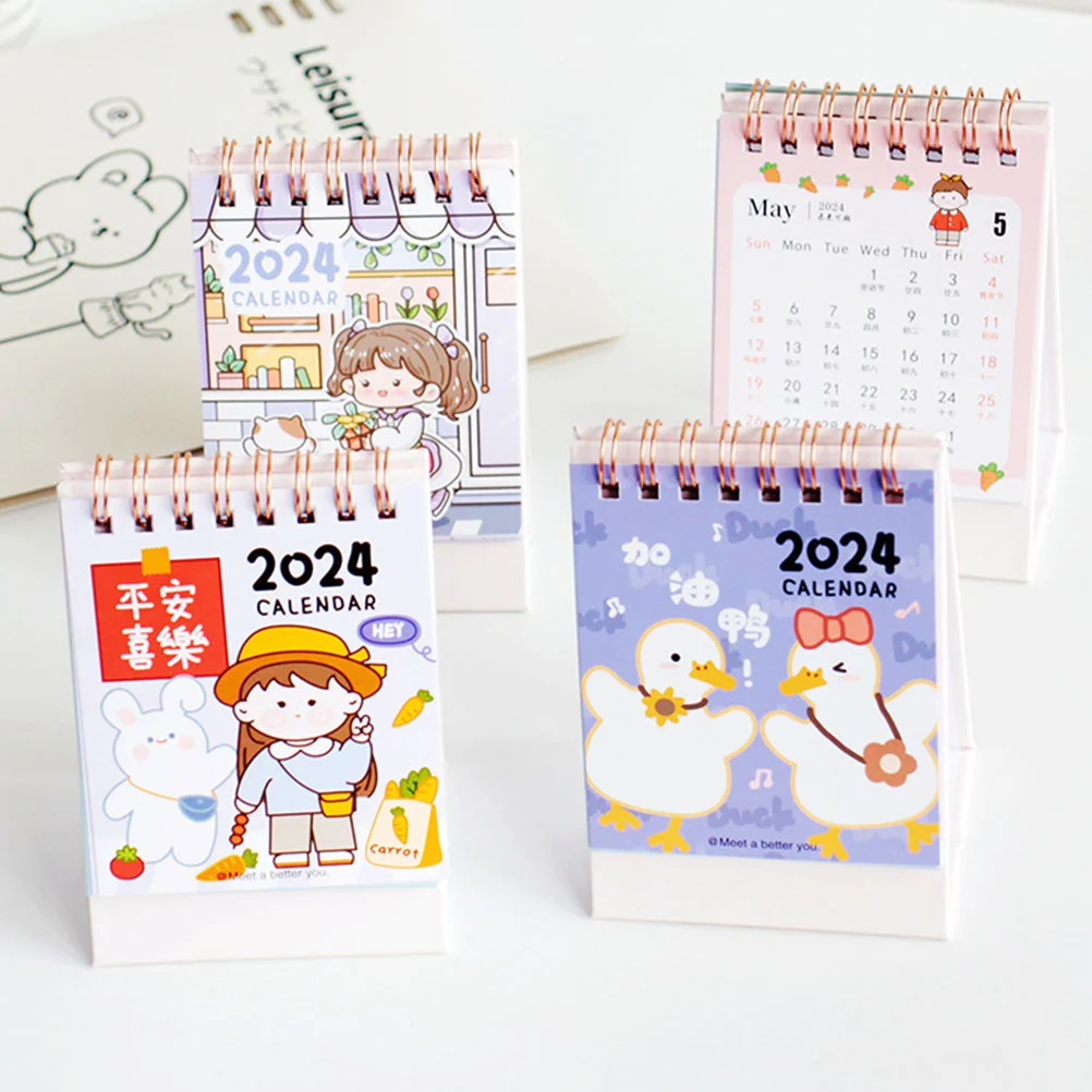 Girls Flip Calendar for Desk Countdown Mini Office Supply Monthly Ornament Desktop 2024 Table Decor