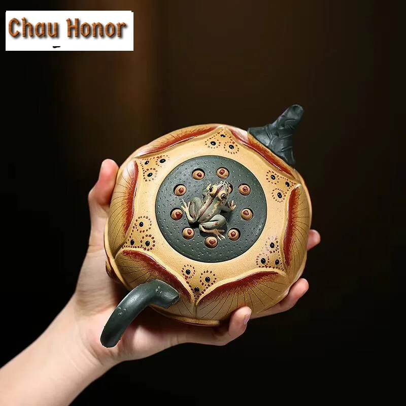 600ml High-end Yixing Zisha Pot High-capacity Raw Ore Purple Sand Frog Lotus Seed Tea Pot Household Kung Fu Tea Set Tea Ceremony
