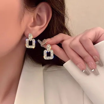 925 Silver Needle Korean Fashion Crystal Square Earrings For Women Jewelry 2025 Trending New Luxury Women's Zircon Earrings Gift