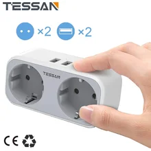 TESSAN-멀티 탭 전원 스트립 EU KR 플러그 벽 소켓, 2 소켓 2 USB 포트 가정용 여행용 다중 유럽 플러그 어댑터