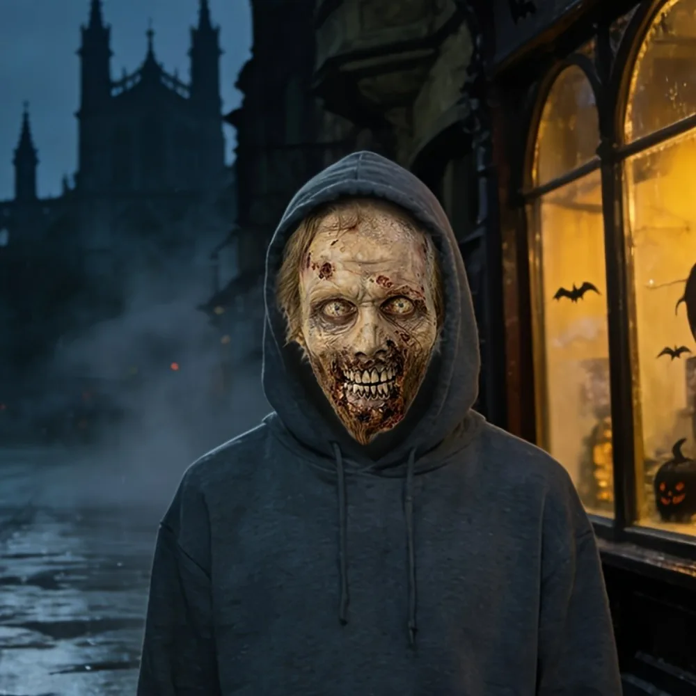 Maschera unisex traspirante in rete a copertura totale del viso con occhi pelosi e teschio feroce, una maschera multifunzionale per le feste a tema. - immagine 3