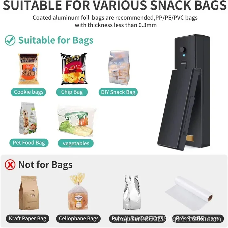 Bag Sealer Heat Sealer USB Rechargtable Mini Sealing Machine for Food Snack Storage Bag Clip