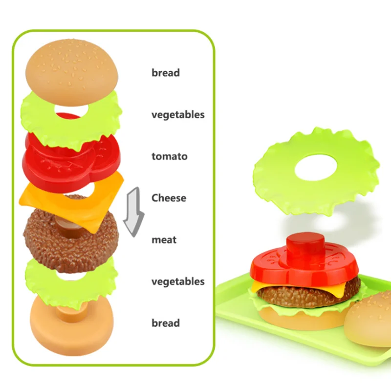 Educational Toys Kitchen Toys Pretend Kitchen Toys Pretend Food Toys Wooden Burger Toys Children Simulation Food Hamburger Hotdog French Fries Kitchen Toy Pretend Play Miniature Snack Burger Educational Toys For Kid