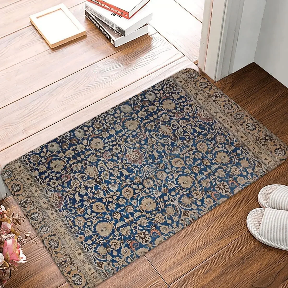 

Retro Non-slip Rug Doormat Kitchen Mat Antique Tabriz Persian Rug Print Balcony Carpet Bedroom Decor