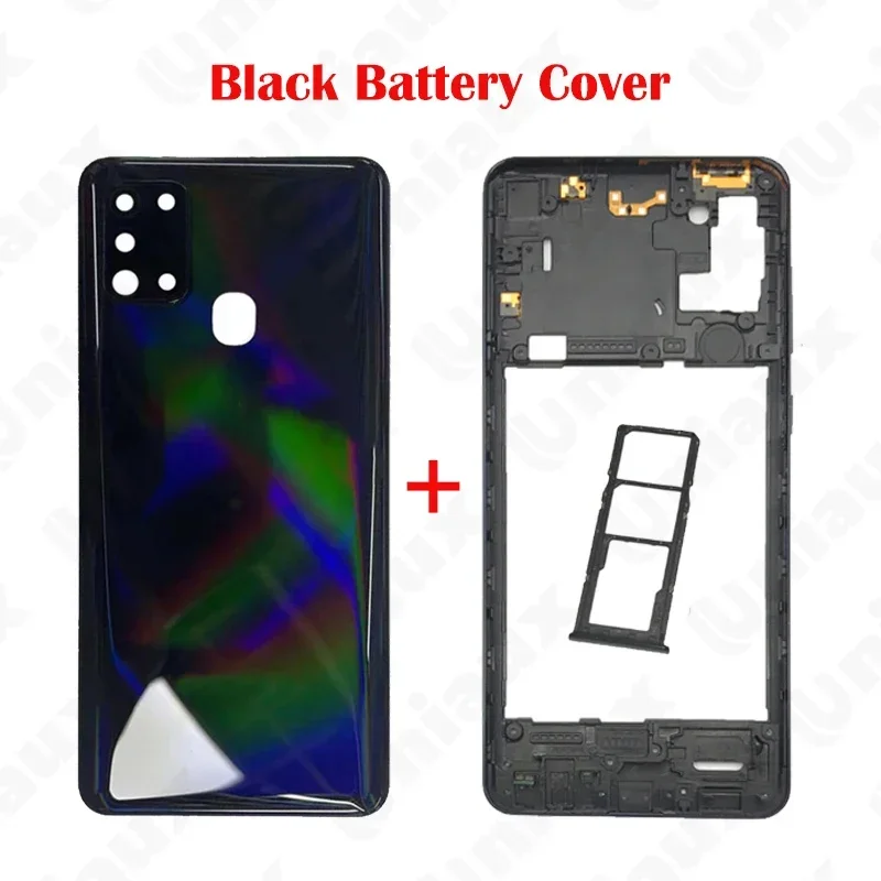 Per Samsung Galaxy A21s A217 A217F Custodia del telefono Telaio centrale chaiss Coperchio posteriore della batteria Coperchio del pannello Coperchio posteriore Obiettivo in vetro della fotocamera - immagine 3
