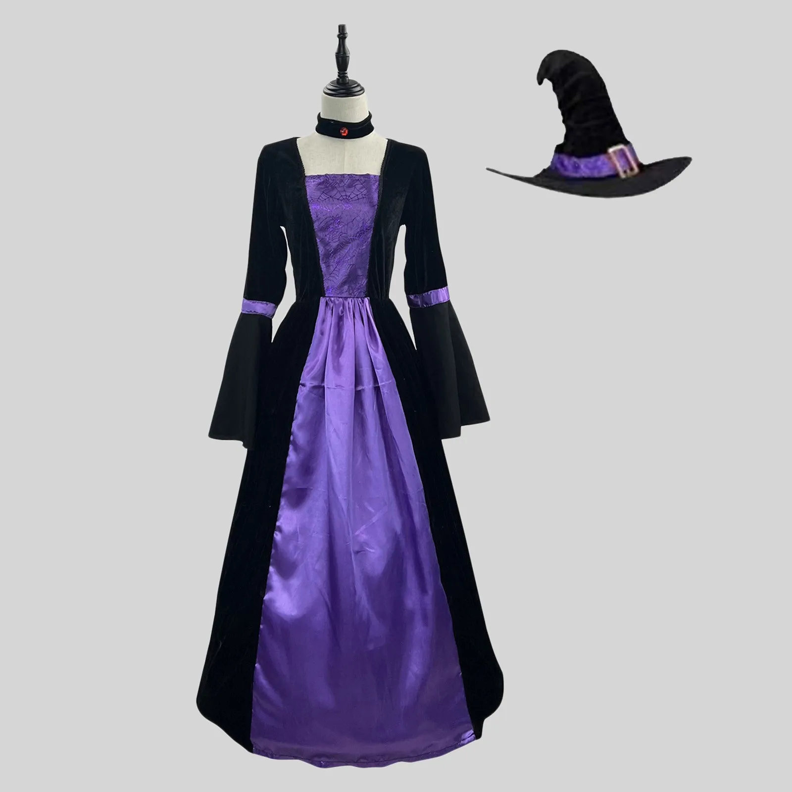 Halloween Dresses for women Witch Costume With Hats Medieval Dress Adult Female Retro Renaissance Outfits Halloween Dress-up