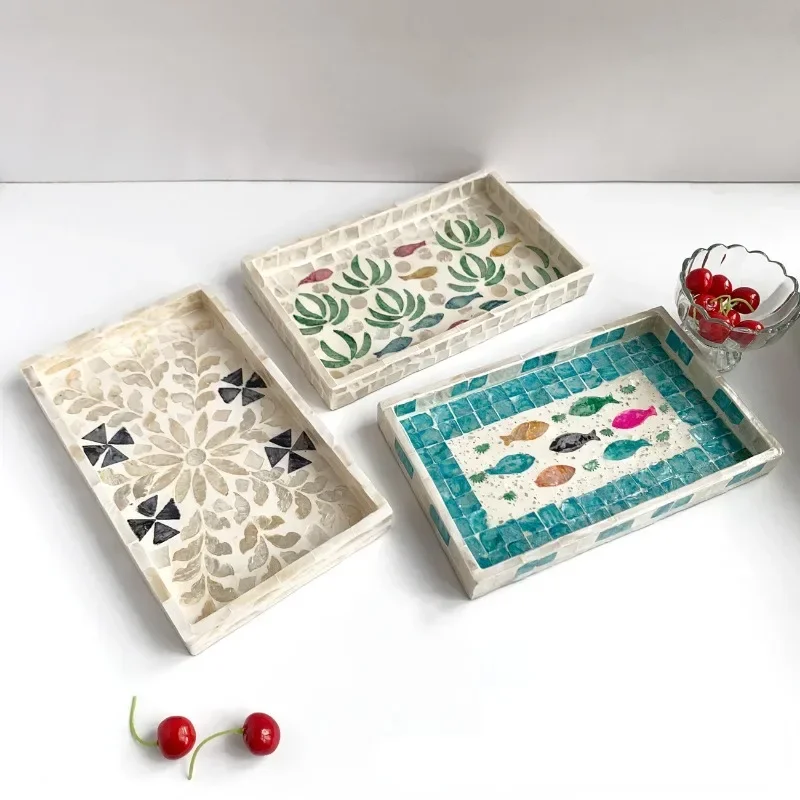 Rectangular Shell Tray Oval Colored Shell Storage Plate Living Room Cake Cafe Restaurant Storage Decorations Jewelry Organizer storage tray wooden serving tray kitchen tray bamboo organizer tray jewelry storage tray