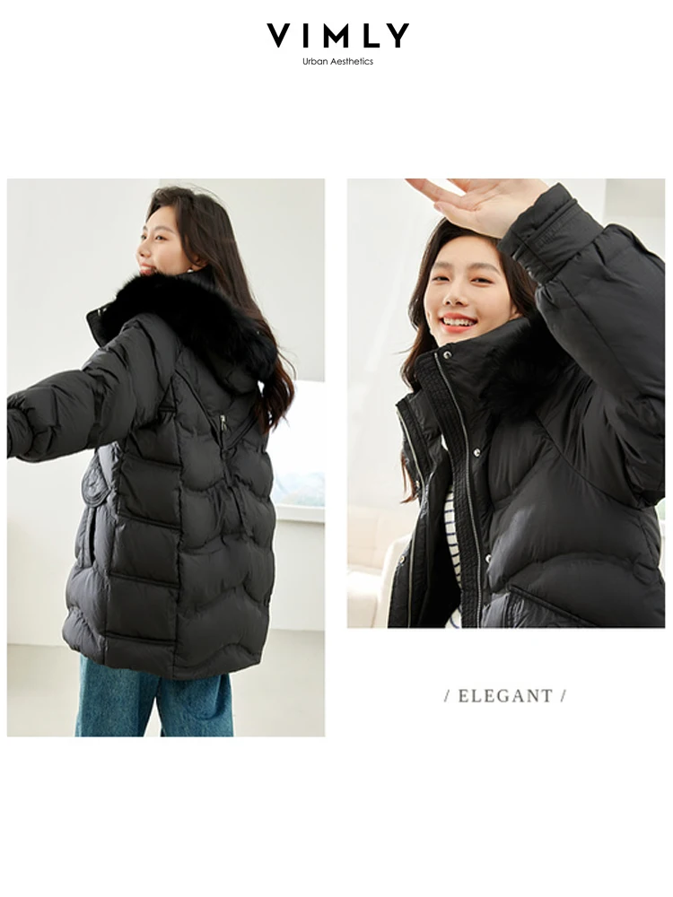 Vimly Women's Winter Down Jacket Mid-length Hooded Woman Coats 2023 Fashion Zipper Thick Warm Long Sleeve Female Outerware 50329