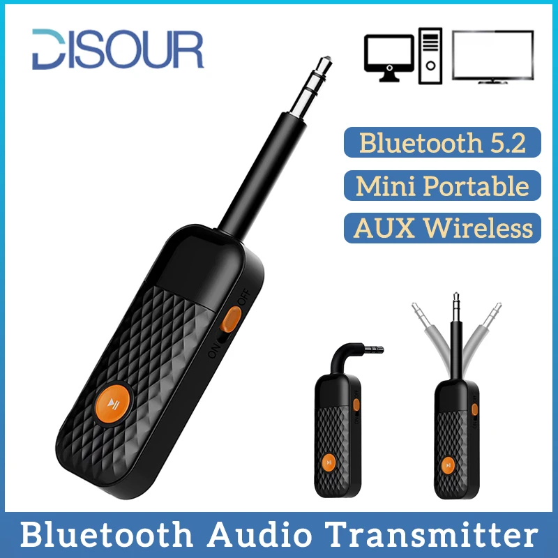 Bluetooth 5.2 Audio Transmitter 3.5Mm Aux Mini Portable Wireless Adapter Lossless Sound Quality For Tv Pc Switch Plug And Play