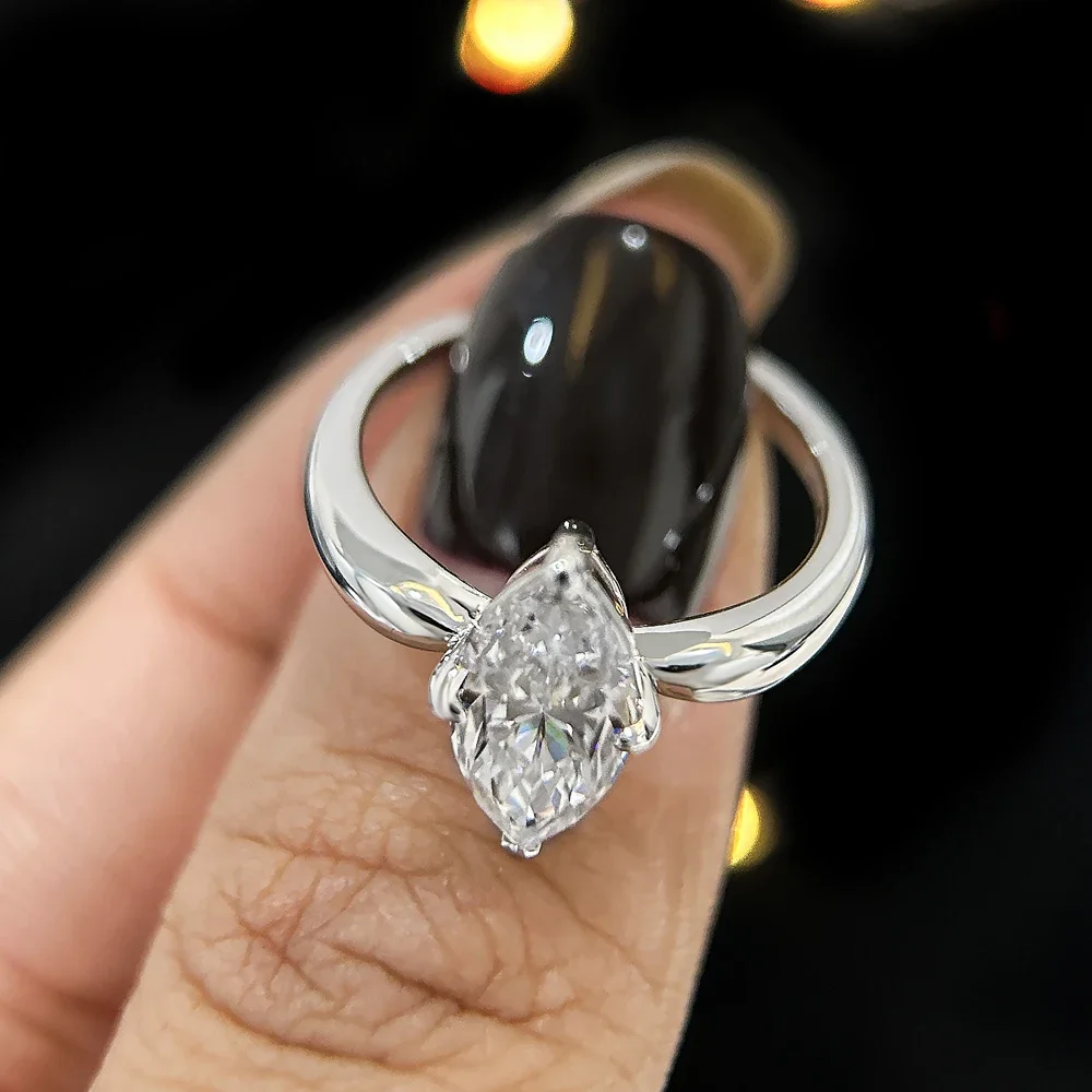 GRA Certified 1/2/3Carat Marquise Cut Moissanite Solitaire Diamond Ring 925 Sterling Silver Engagement Wedding Rings for Women 4