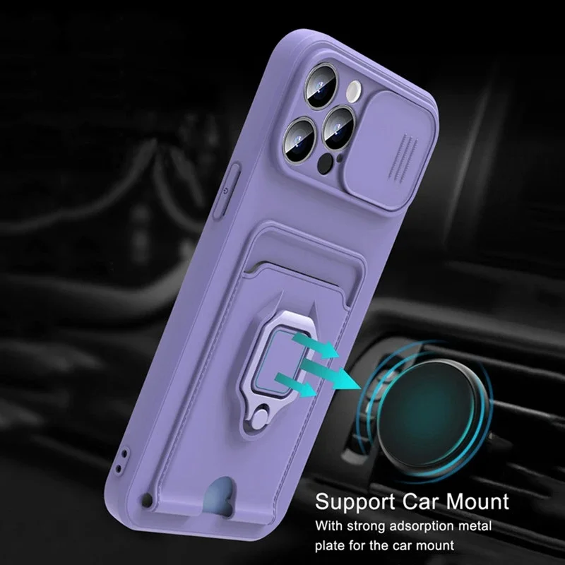 Magnetic Armour Slide Camera Wallet Case with Card Slots and TPU Silicone Cover