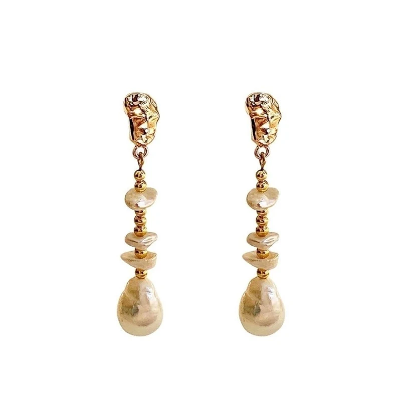 European and American Fashion Irregular Baroque Natural Freshwater Pearl Earrings Contracted Geometric Petals Stud earrings