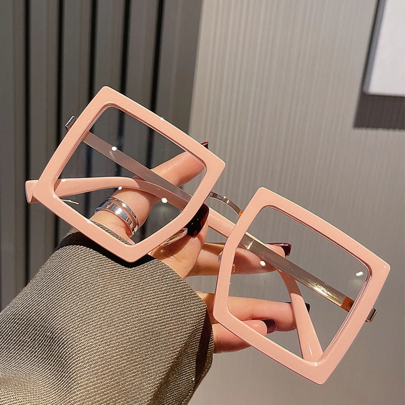 Oversized Eyeglass Frames For Women Trendy Blue Light Blocking Big Square Reading Glasses Men Transparent Fashion Eyewear +1.75 2