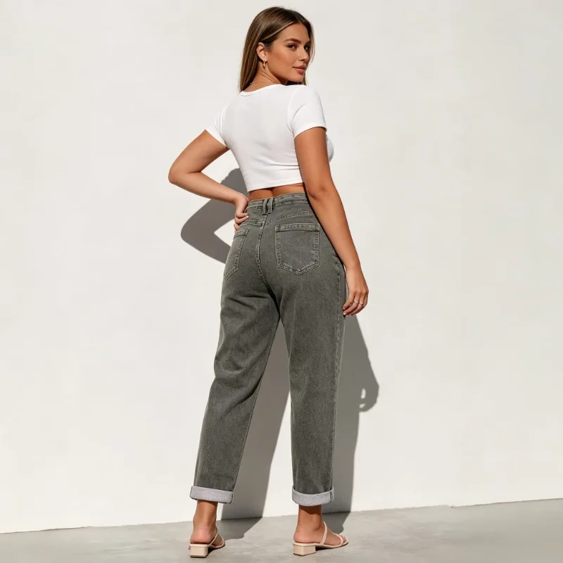 Jean évasé rétro ample en denim épais pour femme grande taille, style streetwear américain, décontracté et tendance