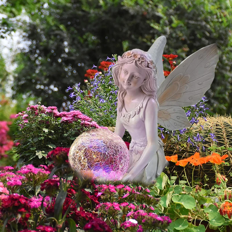 

Полимерная фигурка ангела, скульптура, цветок, фея, солнечный декор, лампа, девушка, статуя, уличная вилла, двор, садоводство, Ландшафтные украшения
