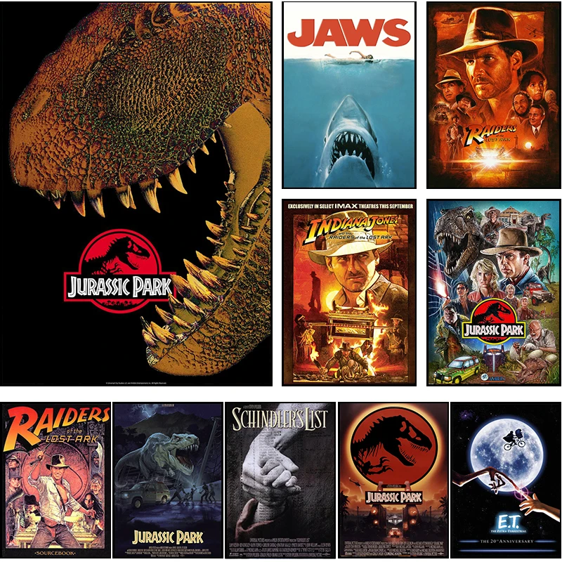 쥬라기 공원 E.T. JAWS 스필버그 영화 포스터 공룡 캔버스 페인팅, 빈티지 벽 아트 그림, 집 거실 장식