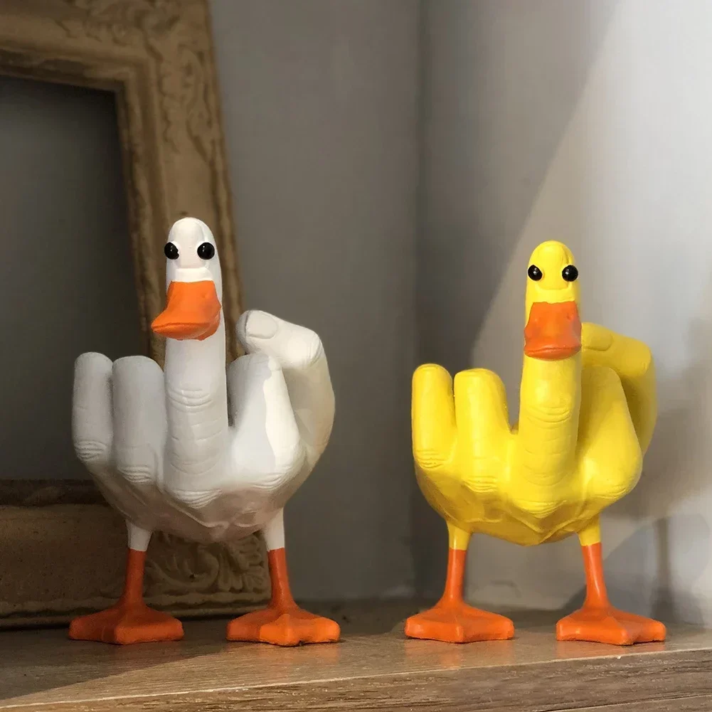 

1x Creative Middle Finger White Duck Figurines Resin Duck Ornament Fisted for Home Garden Yard Desk Decoration Crafts Miniatures