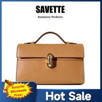 NEW SAVETTE Genuine Leather Symmetry Pochette Tote Bag Women Top Handle Bags Suede Solid Color Simple Handbag Square Bag 1