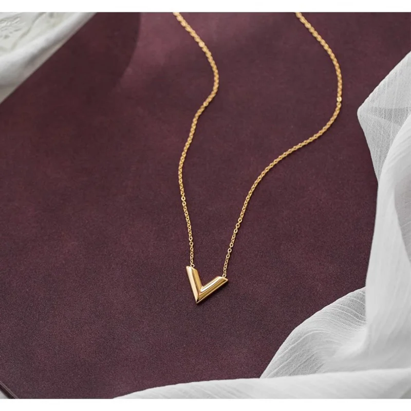 Letter V Necklace Gold Pendant  Stainless Steel Necklace V - Fashion Gold  Plated V - Aliexpress