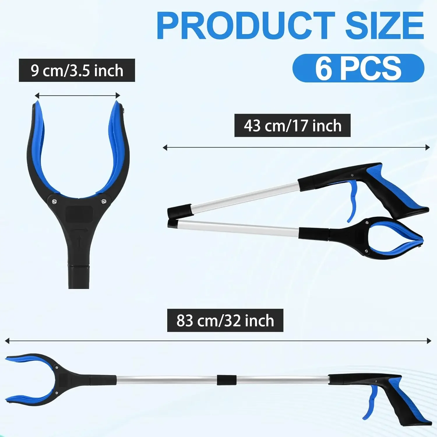 6-Pack 32 Inch Heavy Duty Trash Grabbers - Lightweight Reacher Tool With Magnetic Tip & Non-Slip Grip For Outdoor Cleanup, Elderly Aid