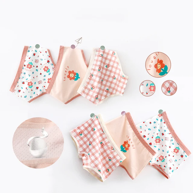 Lot de 3 culottes pour enfants, 7 Collections, sous-vêtements pour enfants, jolies slips pour filles, grille florale, pantalons mignons, sous-vêtements en coton à pois pour bébé 1