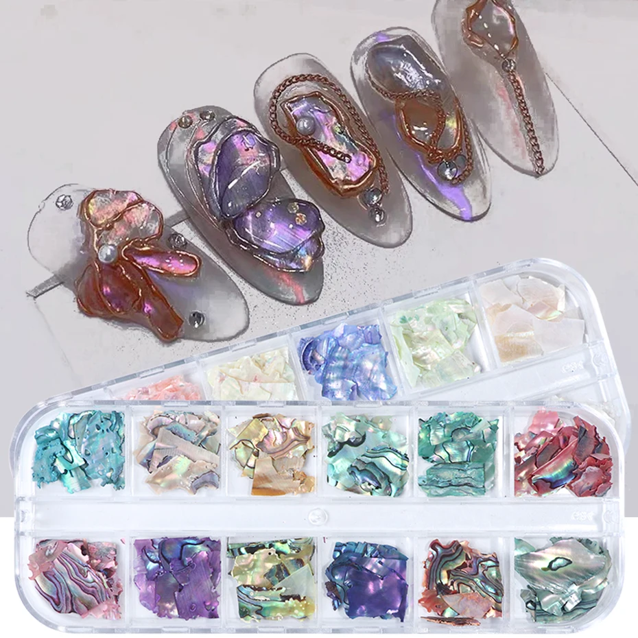 1 Box Nails Abalone Shell Slice 3D Texture Natural Sea Shell Stone Rhinestone For Nail Art Charm Decoration DIY Accessory NLB03