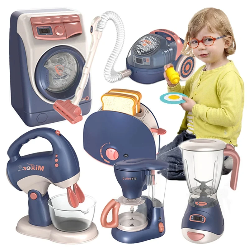 Pretend Kitchen Play Toys Electric Vacuum Cleaner Water Sweeper Household Juicer Dispenser Washing Machine Simulation Appliances 2