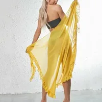 5 Colors Ruffle Sarong for Women 2024 Summer Solid Bikini Long Skirt Beach Dress Swimming Sun Protection Swim Cover Ups Monokini - Image 2