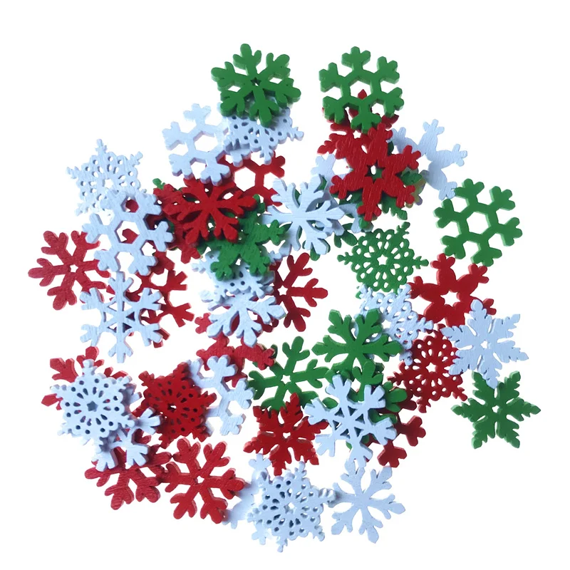 50pcs 20mm Wooden Snowflakes Slices, Colored Wood Snow Shaped