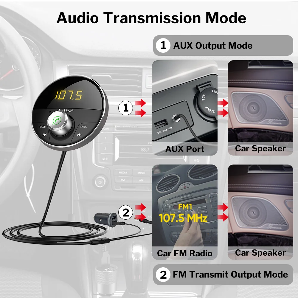 Deelife-transmisor modulador FM con Bluetooth para coche, reproductor Mp3,  adaptador auxiliar de 3,5mm, BT 5,0, receptor de Audio, Kit de manos libres  para Auto - AliExpress