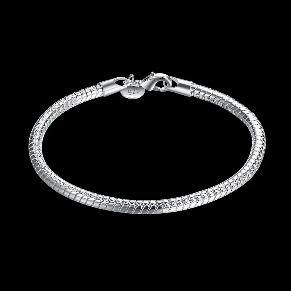 Hot new 925 Sterling Silver Bracelets para mulheres homens 4MM snake bone chain Presentes de casamento de alta qualidade Moda Jóias