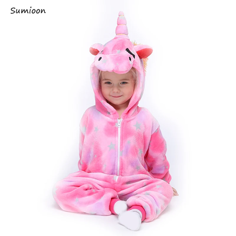 Winter Flannel Unicorn Kigurumi Cosplay Costume For Children Kids Cat Dinosaur Panda Animal Onesies Pajamas Baby Sleepwear