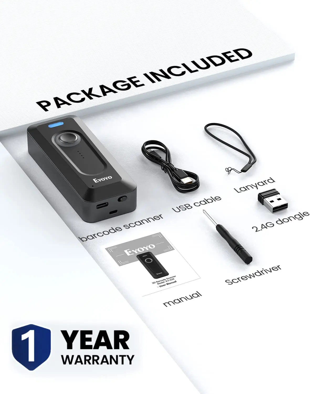 Scanner di Codici a Barre Mini Eyoyo USB Cablato/Bluetooth/Wireless 2.4G, Scanner 1D 2D, Lettore di Codici QR PDF417 EAN13 Data Matrix - immagine 6