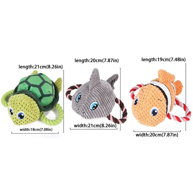 2024 New Bite Resistant Dog Squeak Toy Squeaking Dog Shark Toys Chewing Turtle Fish Pet Puppy Chew Toy Plush Dog Accessories