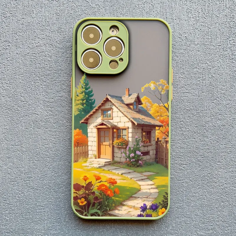 Urlaub Villa Haus Szene Landschaft Telefon Fall für iPhone 17 16 12 13 14 11 15 Pro Max Mini Plus XR XS X Cartoon Landschaft Fall – Detail 6