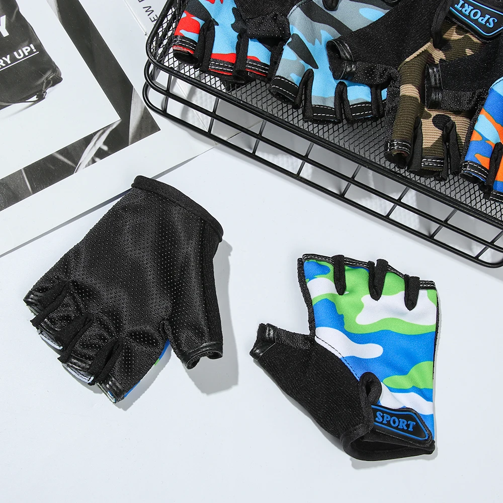 Child Cycling Camouflage Children's Half Finger Bicycle Gloves High Elastic Non-slip Bike Gloves Riding Equipment Accessories 5