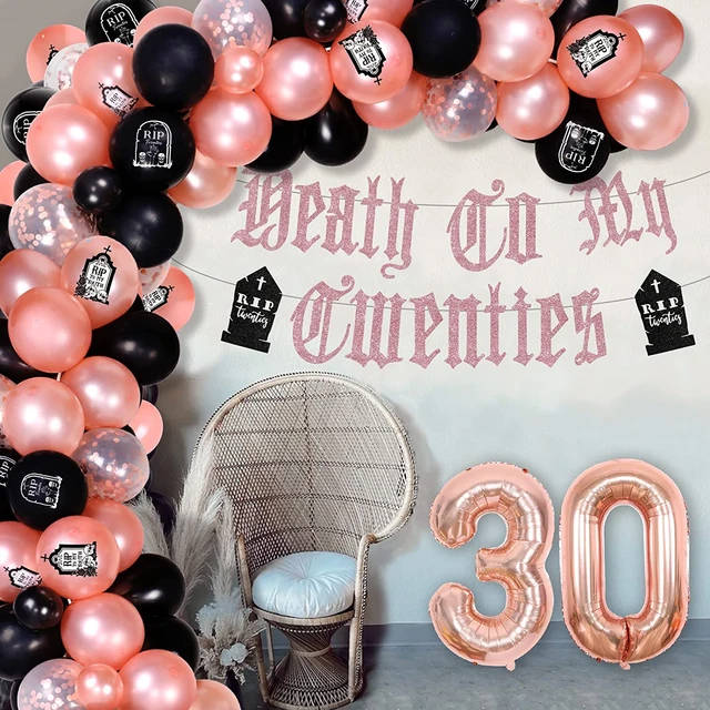 Black 30th Birthday Party Decorations for Women Men, Black Balloon Garland  Death to My Twenties Backdrop Rip to My 20s Sash Number 30 Balloon for