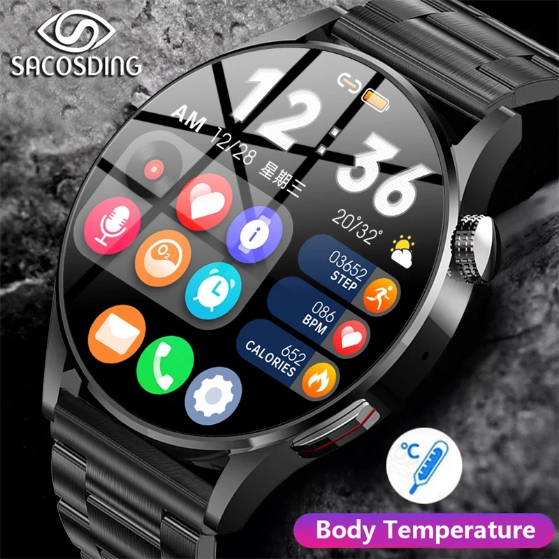 2023 스마트 워치 맞춤형 다이얼 체온 모니터링 시계 블루투스 심박수 스포츠 SmartWatch 남성 화웨이