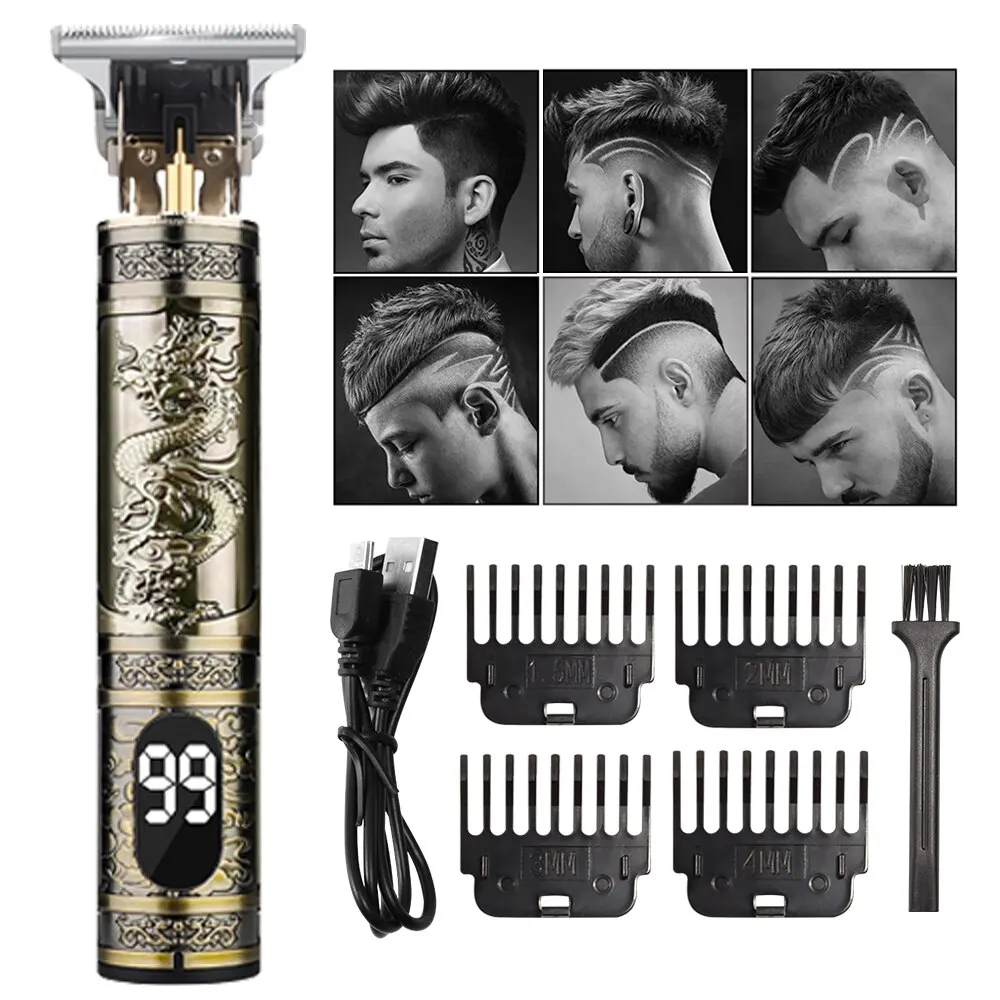 Máquina de corte de cabelo vintage t9, cortador de cabelo profissional, aparador para homens, cordão solto, cortador de barba, usb para cabeleireiro, dragão